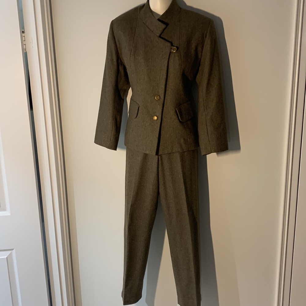 MADE BY ME🌺VTG 90’🌺Handmade Set 💯% Wool Fishbone Tweed Tailored Jacket/Pants - Picture 2 of 15
